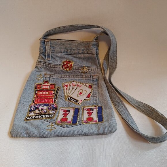 LUCKY LAS VEGAS BLING PATCH PURSE GLITTER GEL PAINT LEVIS JEANS PURSE - Picture 3 of 6